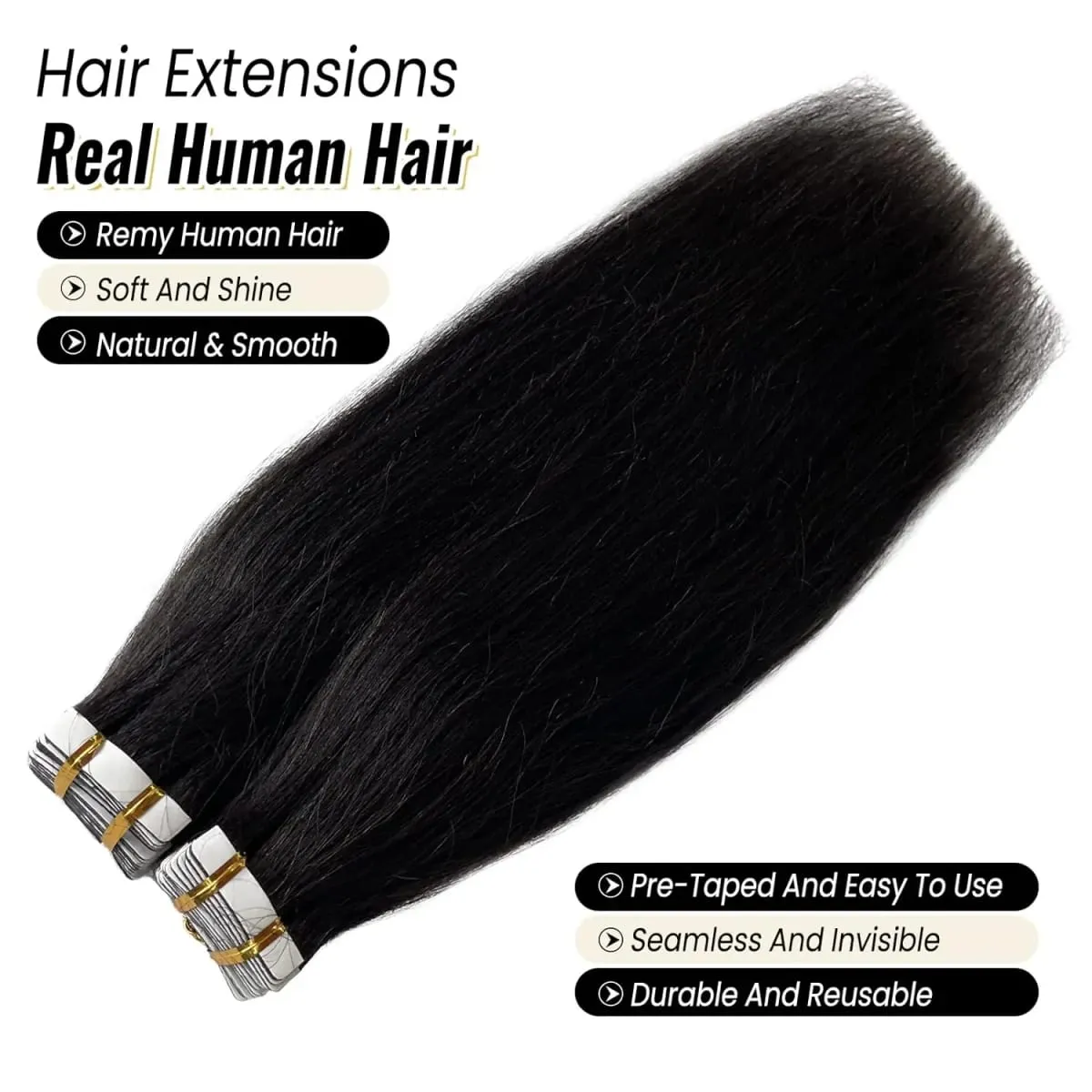 20Pcs/50g Straight Tape In Hair Extensions Full Head 100% Human Hair Tape ins Adhesive Invisible Glue Natural Black 24 26 Inches