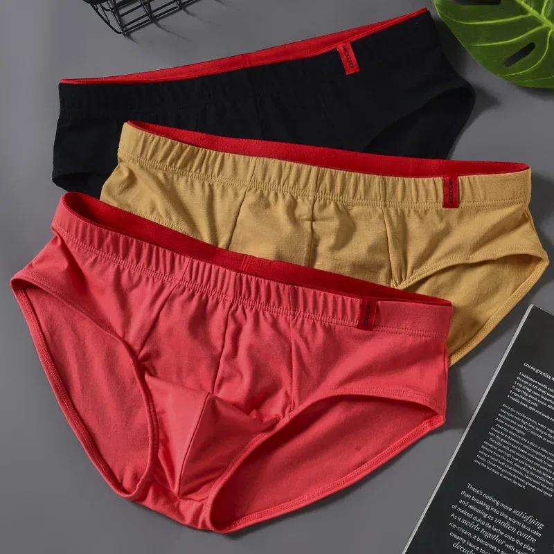 Men Briefs Solid Color Cotton Youth Briefs Waist Comfortable Sexy Explosion Trend Breathable Underwear Sissy Panties
