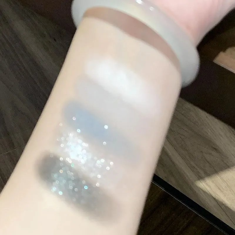 5 Colors Metallic Cement Gray Eyeshadow Palette Glitter Pearlescent Punk Smoky Eye Highlighter Matte White Face Brightening — image 6