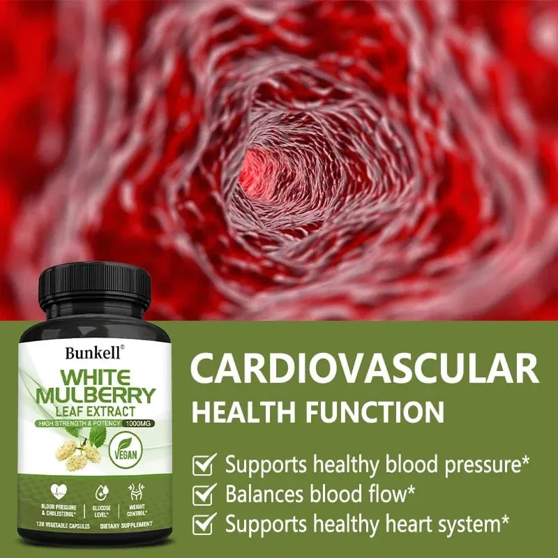 Hvidt Mulberry Leaf Extract 1000mg - 120 Kapsler Hvid Mulberry Leaf Ikke-GMO glutenfrit supplement Høj styrke og styrke
