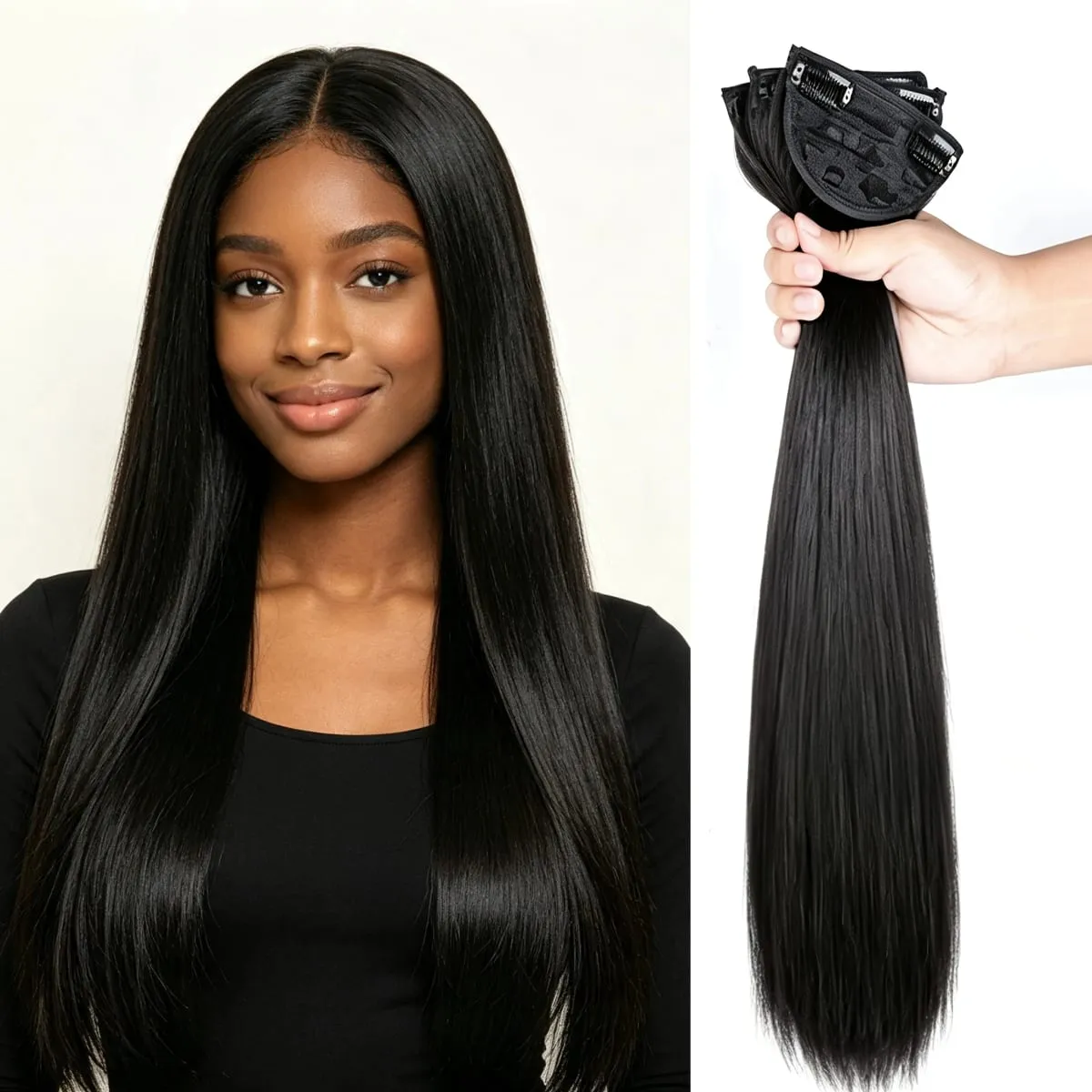 3 Pcs Invisible Seamless Clip in Hair Extensions Straight Synthetic Fiber Breathable Mesh Elastic BB Clips Lightweight Silky Hai — image 2