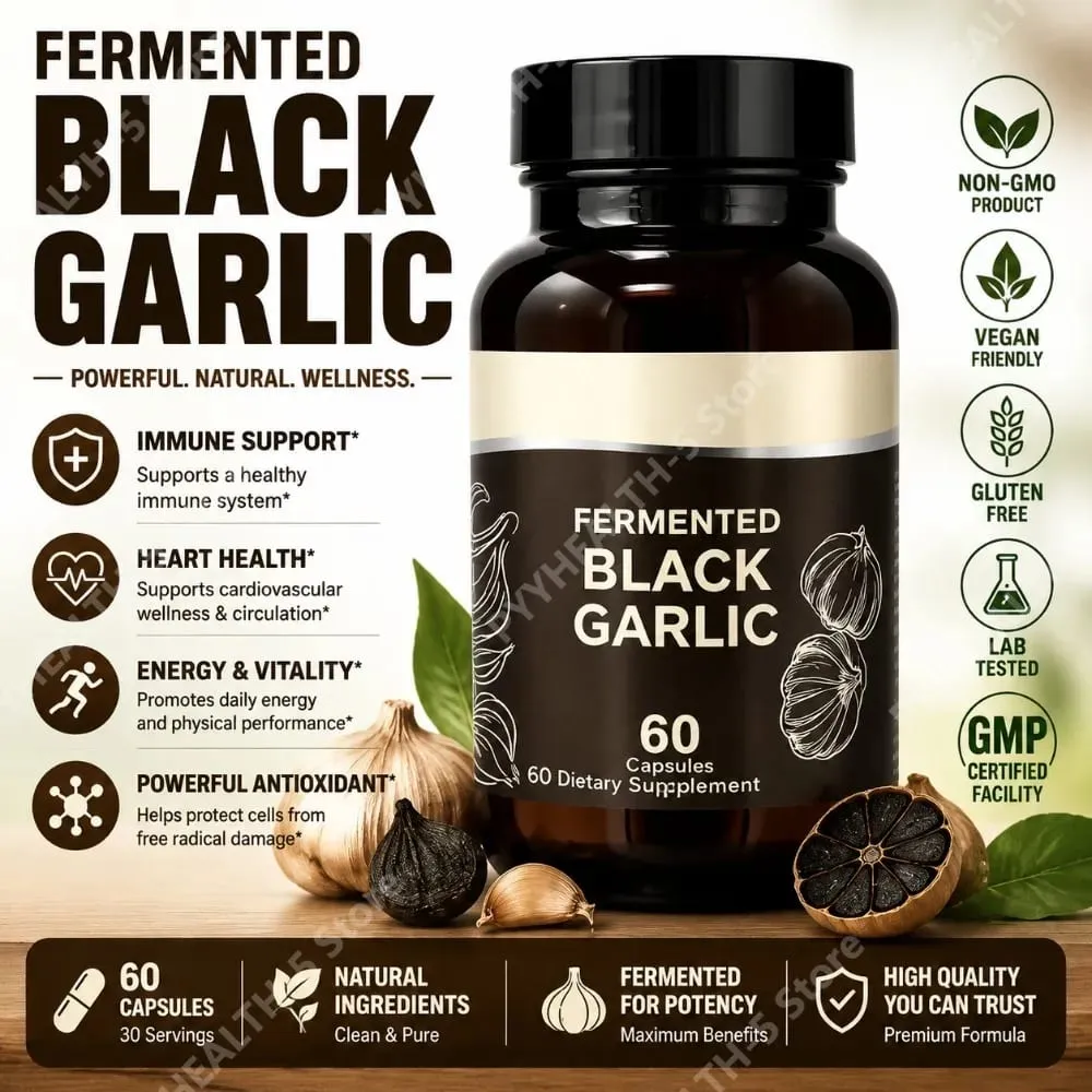 Fermented Black Garlic Capsules for Adults - Supports Overall Wellness Circulation & Antioxidant Health 60 Capsules Non-GMO — image 2