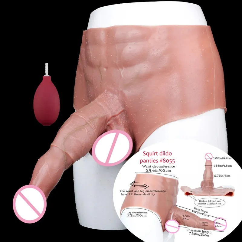 Black Nude Silicone Squirting Panties With Simulated Solid Penis Strapon Big Realistic Ejaculation Dildo Sex Toy For Women