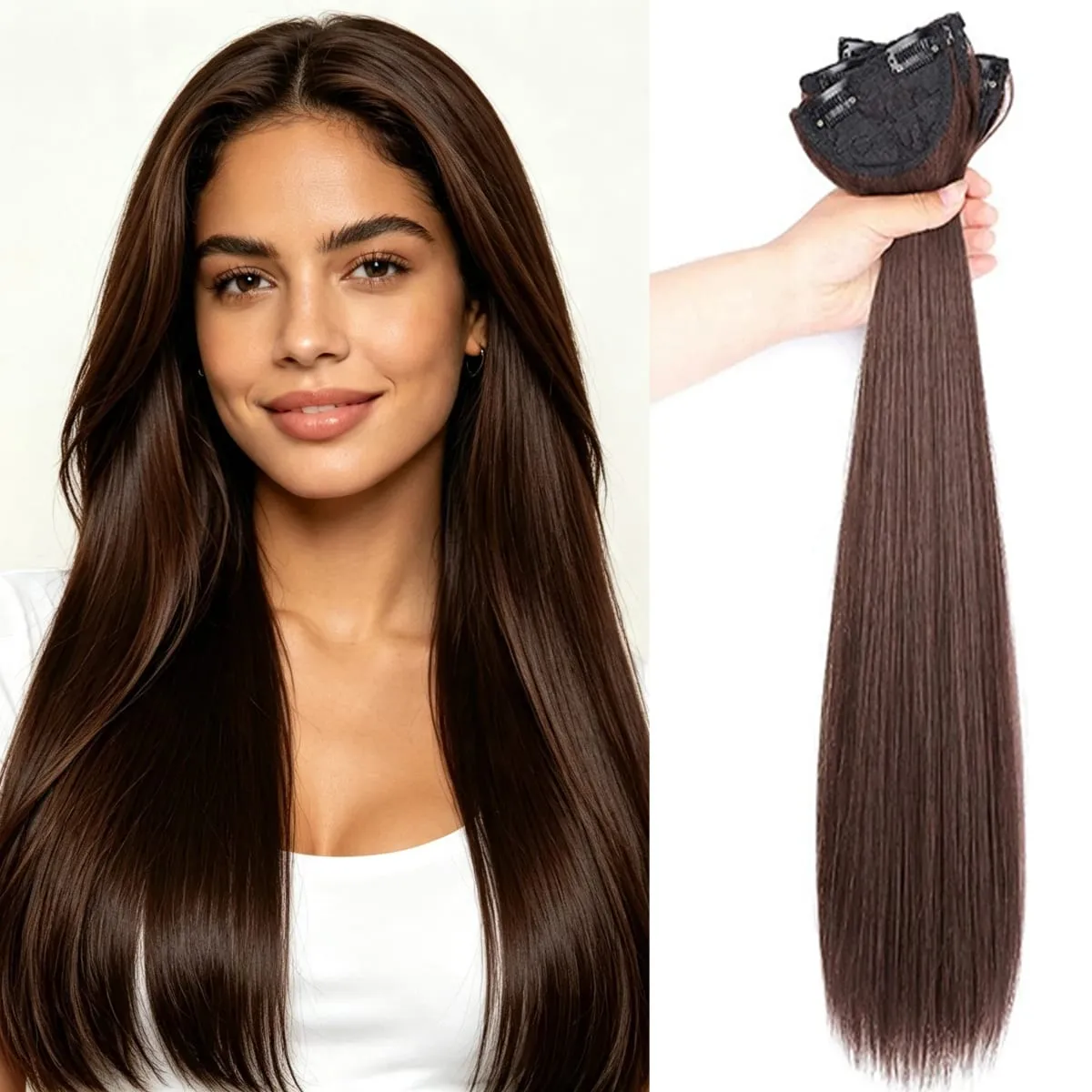 3 Pcs Invisible Seamless Clip in Hair Extensions Straight Synthetic Fiber Breathable Mesh Elastic BB Clips Lightweight Silky Hai — image 8