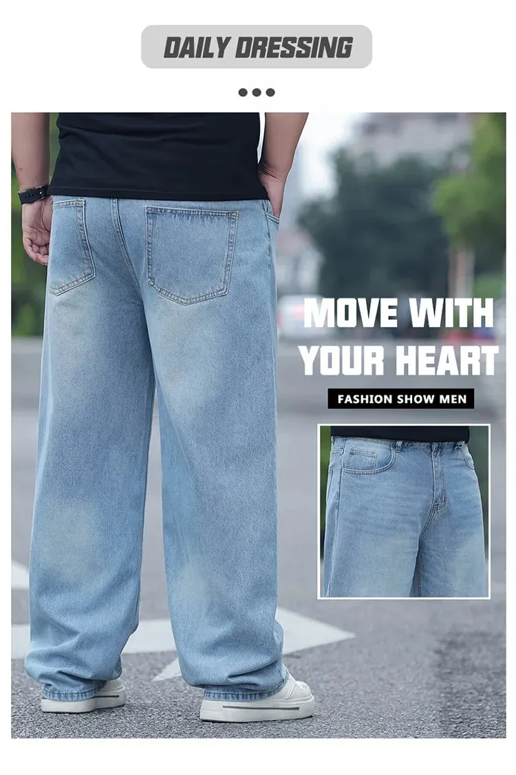 Plus Size Men's High Waist Straight Leg Jeans Four Seasons Loose Baggy Denim Trousers Casual Versatile Long Pants New — image 9