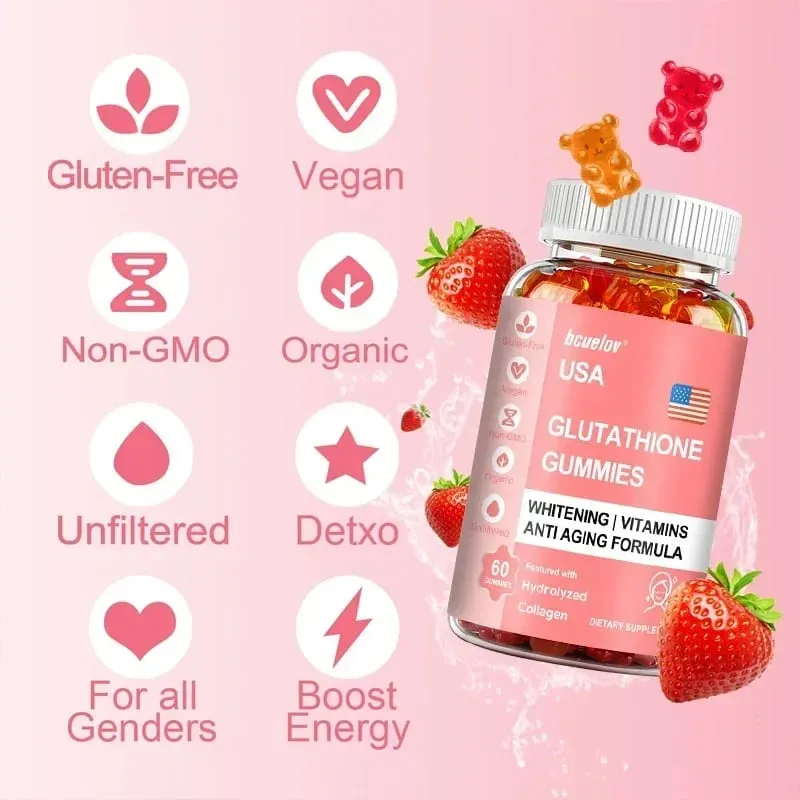 Bcuelov Glutathione Gummies - Meningkatkan Kesehatan Kulit dan Penampilan Awet Muda Suplemen Kolagen Terhidrolisis