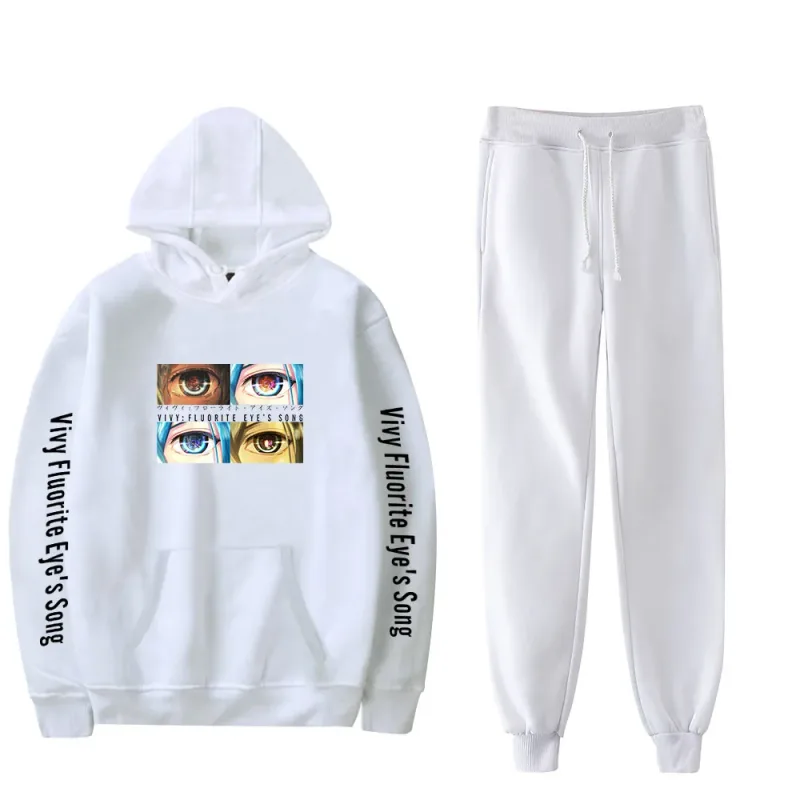 Harajuku Comfortable Vivy Fluorite Eye's Song Print Sweatshirt Sweatpants Hoodies+ Trousers Suit Boys/Girls 2 Piece Set Clothes