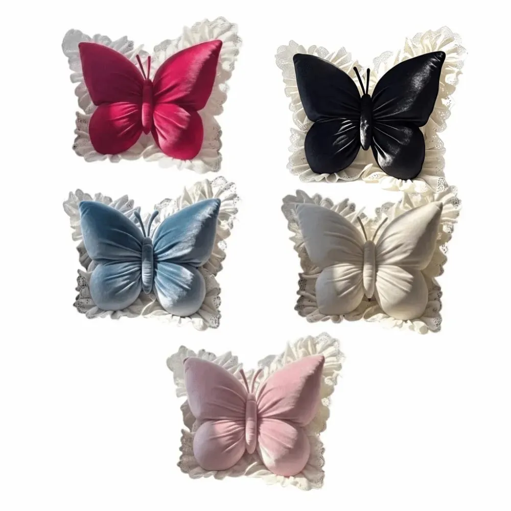 Elegant Velvet Butterfly Pillow Lace Trim Soft Bow Cushion Cute Bow Throw Pillow Car