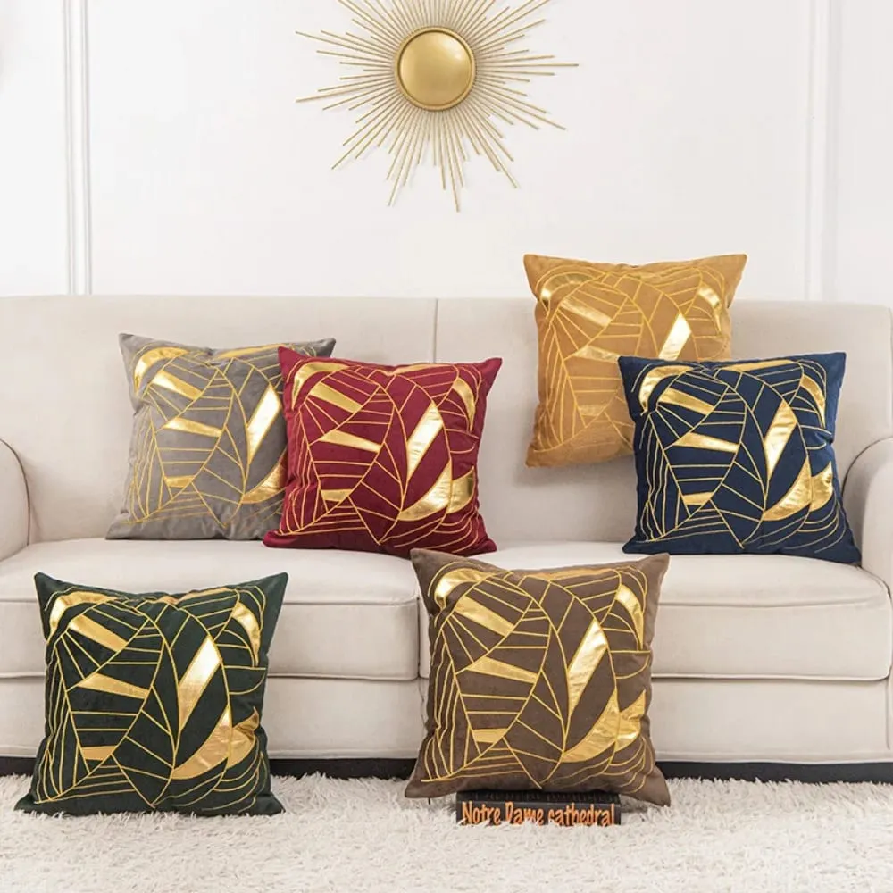 Luxury Blue Velvet Bronzing Cushion Cover 45x45cm Soft Decorative Throw Pillow Case for Bedroom Home