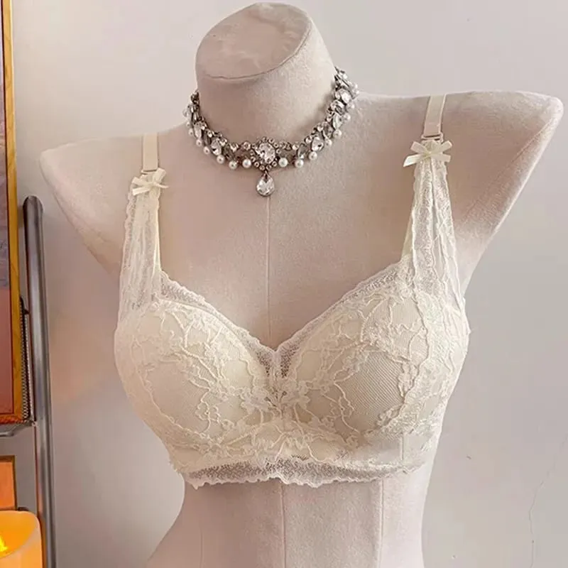 セクシーなHalter Bow Lace Bra Soft Lace Fabric Padded Push Up Wireless No Underwire Innerwear Lingerie Small Bust Daily Comfort Wear