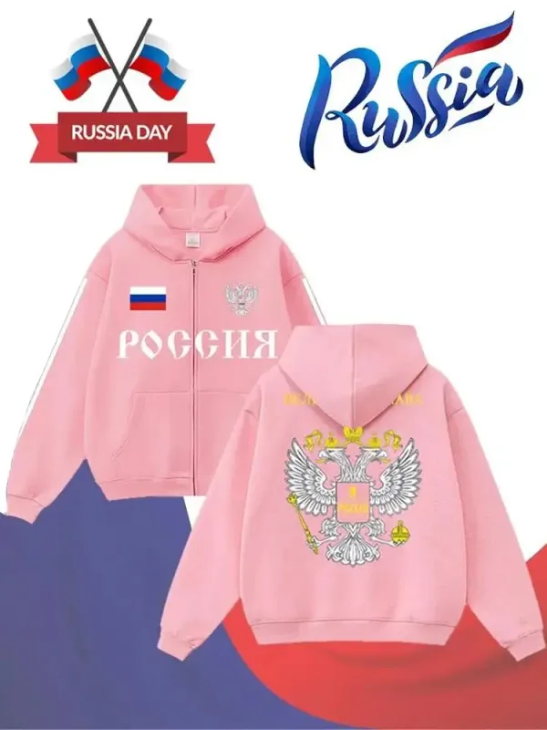 Bagong Ruso Flag Print Hoodie Y2K Retro Street Style Full Zip Hooded Panlalaking Pambabae Autumn Winter Panlabas na Casual Outerwear Tops — image 4