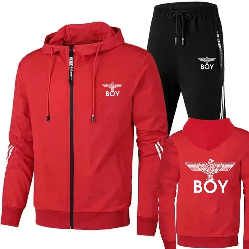 2026BOY Mini Eagle Logo Casual Hooded Sports Set Men's Women's Two-Piece Set Drawstring Pants Streetwear Comfortable Fitness Out