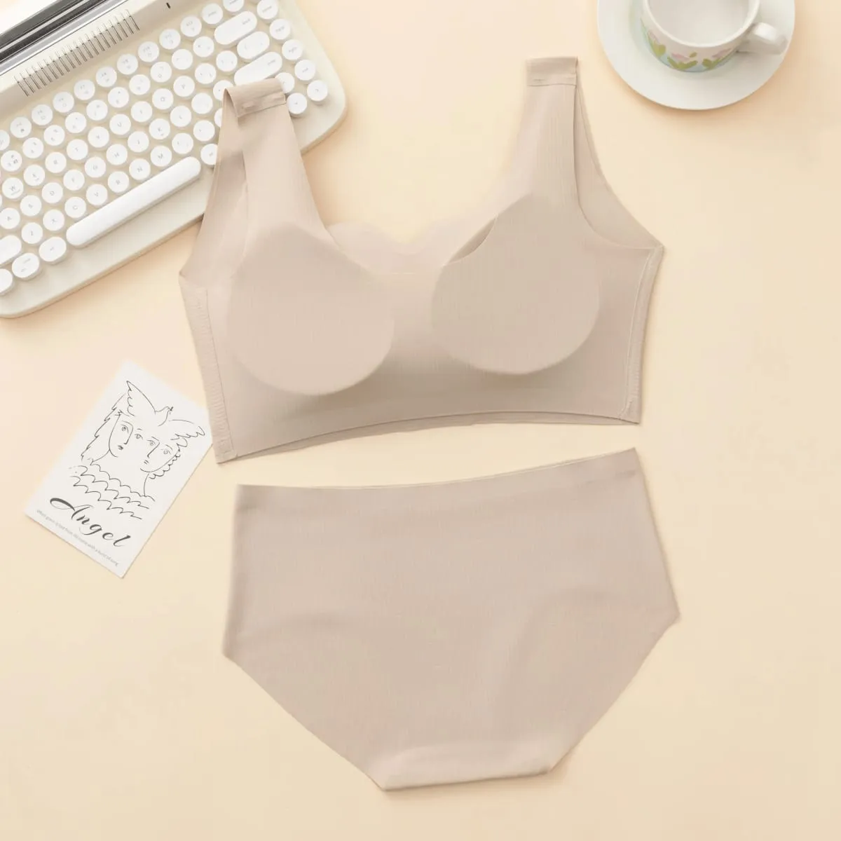 3 Sets Ribbed Wireless Wide Strap Bra & Matching Seamless Brief Lingerie Sets