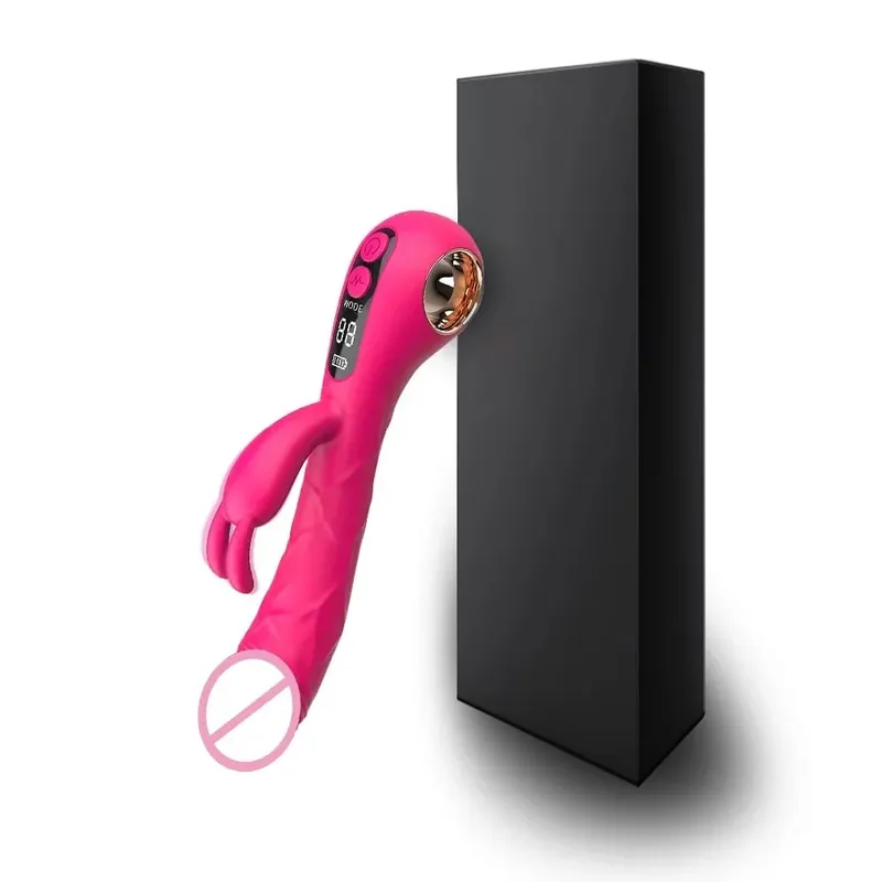 Female LCD Display Rabbit Ear Vibrator Clitoris Nipple Gspot Tease Dildo Stimulator Vagina Masturbator Sex Toys for Women Couple