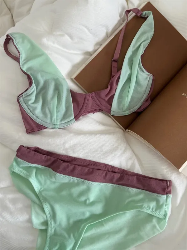 Bra mesh comfortable lingerie with underpants suit small fresh underwear up support large breasts show small bra set