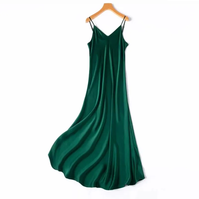 2026 Women's Fashion New 21MM 100% Natural Mulberry Silk Plain Satin Extended French Sexy Adjustable Shoulder Strap Solid Dress