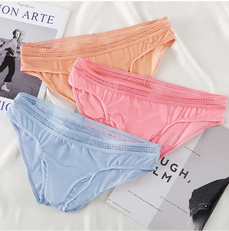 New Men's Ice Silk Briefs Ultra-thin Quick Dry High Elastic Lace Waistband Panties Sexy Seamless Breathable Bikini Underwear — image 21