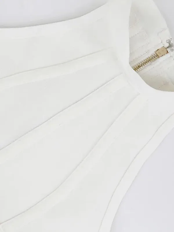 Sexy Summer Elegant Dress Elastic White Solid Stretched Empire Bodycon Dress 2024 Women Fashion Party Dress XL Wholesale