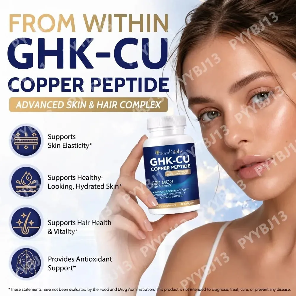 Natural Vegan Skin Hair Complex Supplements Liposomal GHK-Cu Copper Peptide Softgels Capsules 120pills with Biotin for Adults