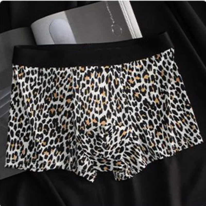 Mens Ice Silk Underwear Shorts Convex Pouch Flat Boxers Leopard Quick Dry Male Underpants Seamless Breathable Swimming Trunks — image 4