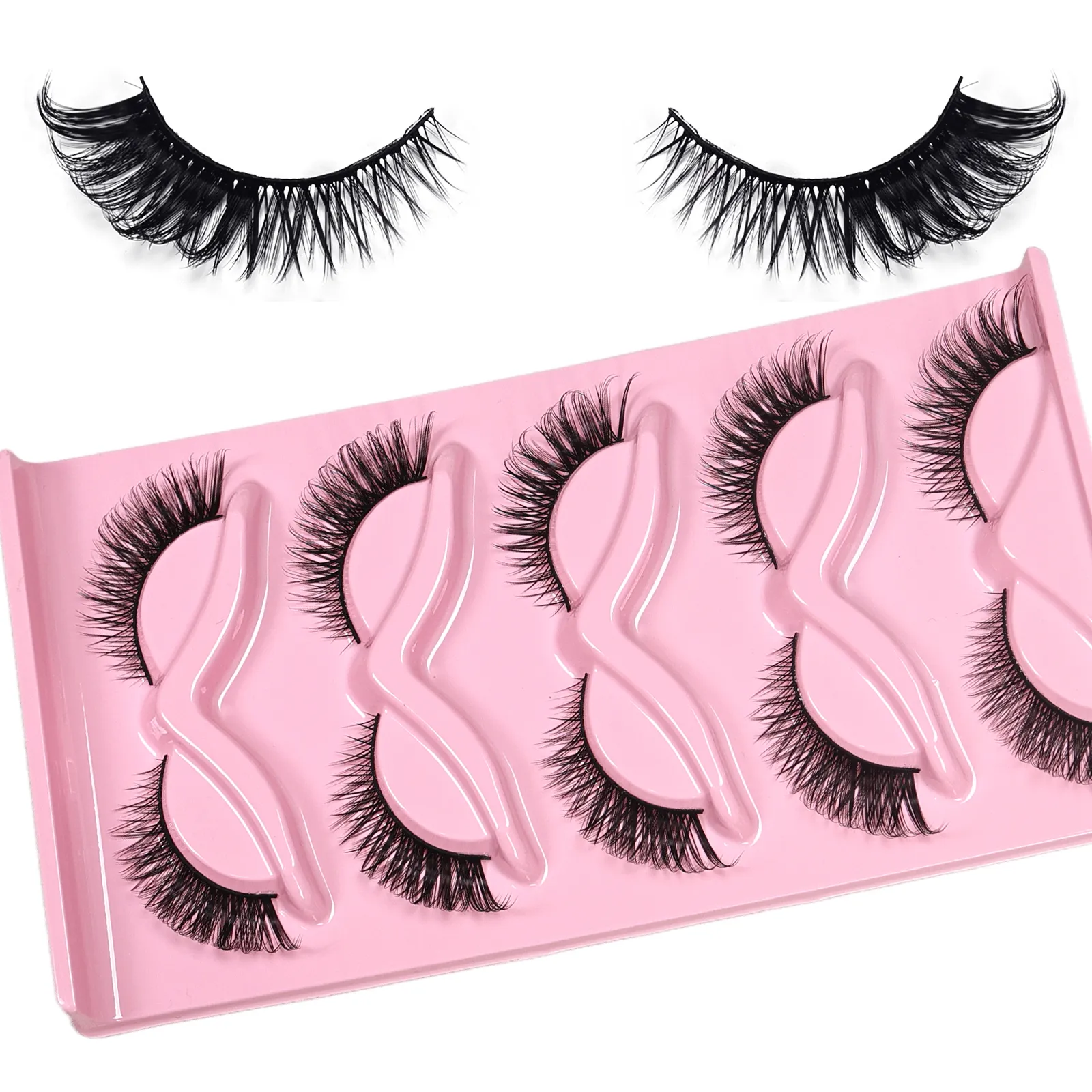 5 Pairs Cat Eye False Eyelashes Long Wispy Lashes Outer Corner Elongated Design Thick Volume Fake Lashes for Daily Party Makeup