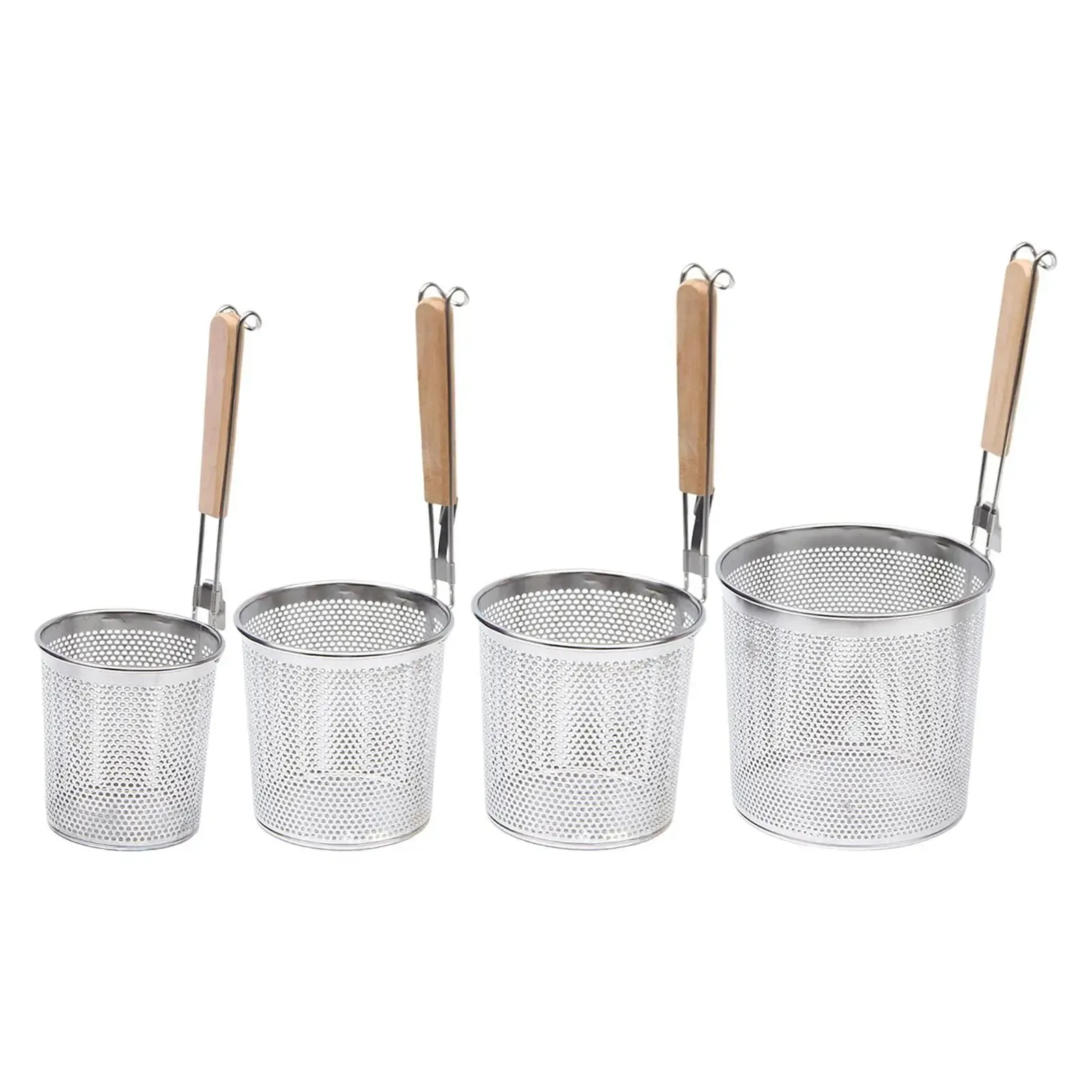 Stainless Steel Pasta Strainer Frying Serving Basket with Wood Handle for Onion — image 2