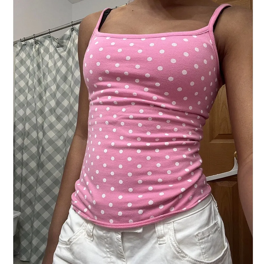 Sexy Polka Dot Tanks Tops for Women Vintage Cute Summer Y2K Coquette Square Neck Camisole Slim Fit Going Out Vests Camis