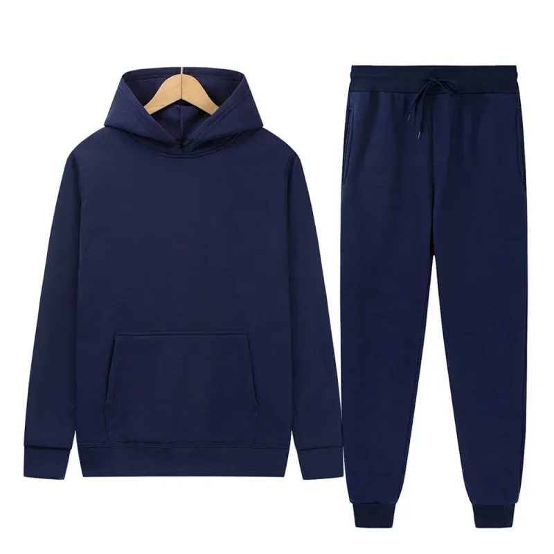 Men's Autumn/Winter New Solid Color Hoodie + Pants Two-Piece Set, Stylish Casual Sports Suit with Custom Printed Logo — image 27