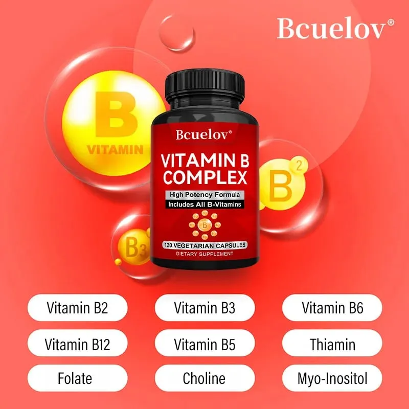 B komplex vitaminok – minden B-vitamin, beleértve a B12 B1 B2 B3 B5 B6 B7 B9 folsavat – Támogatja az egészséges energiaanyagcserét