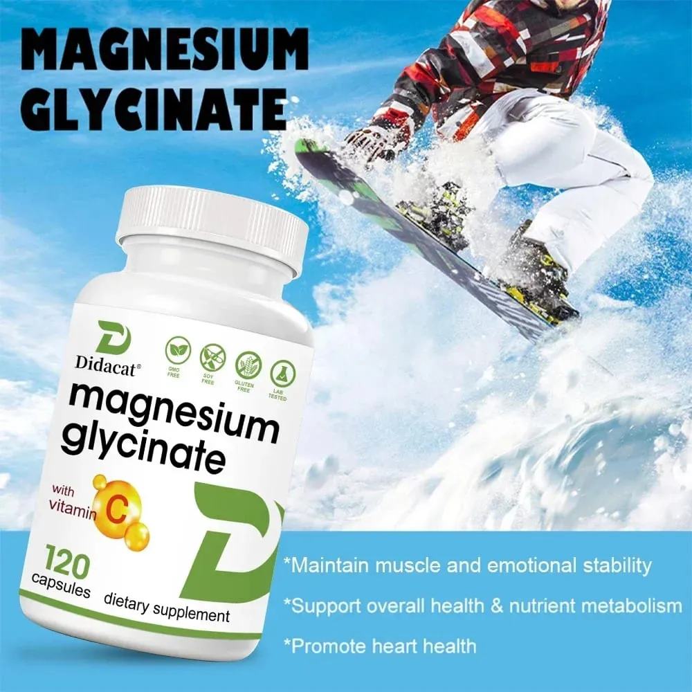 Glycinát hořečnatý 1000 Mg 120 vegetariánských tobolek – vysoce čištěný stopový minerál pro svalové klouby srdce a zdraví trávení