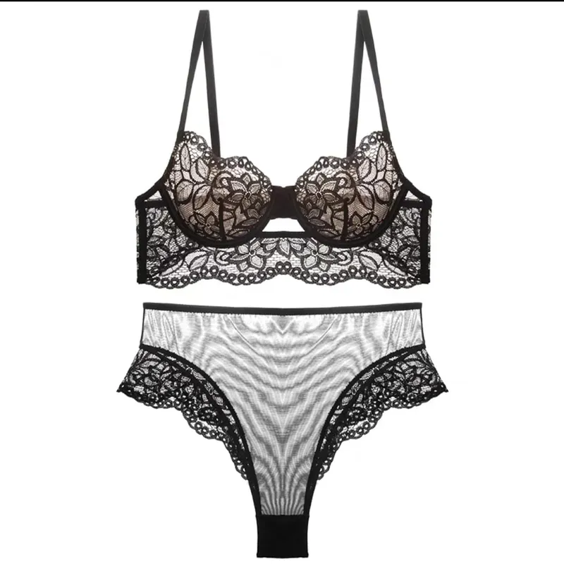 Sheer Mesh Bra Large Bust Minimizer Ultra Thin See Through Underwire Anti Sagging Push Up Sexy Lingerie Set Women S-XL MOYISU AB