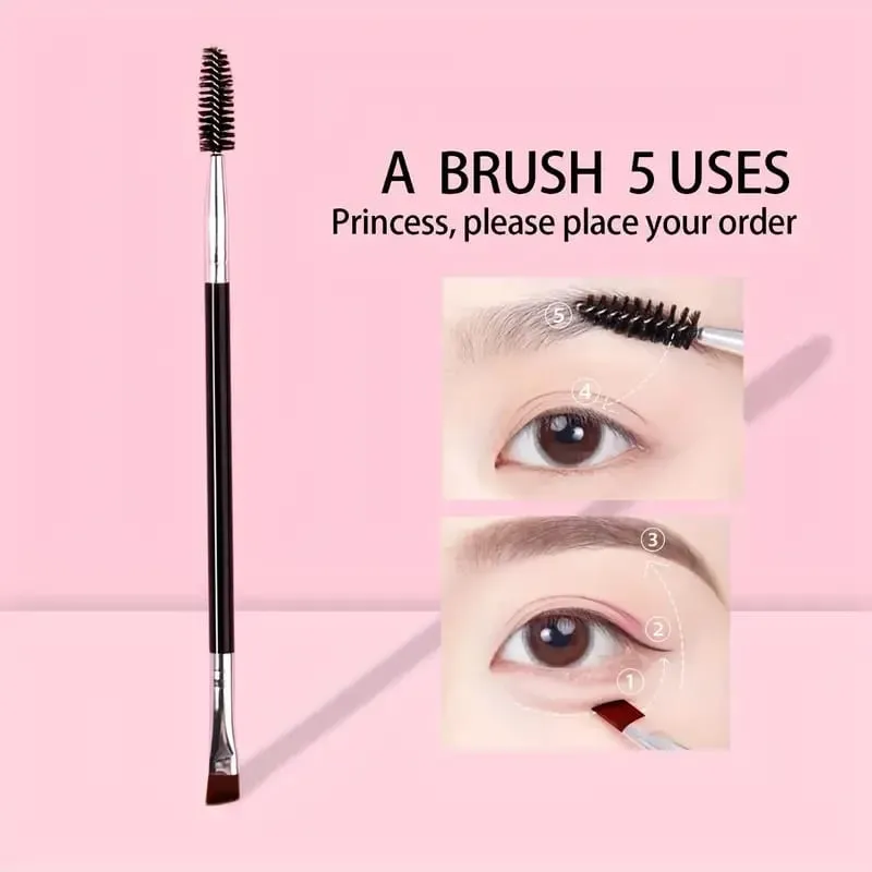Neuer großer 2-in-1-Doppelpinsel für Augenbrauen und Eyeliner – Spiralmischung für abgeschrägtes Augenbrauenpuder und schwarzer Applikator für flache Augen