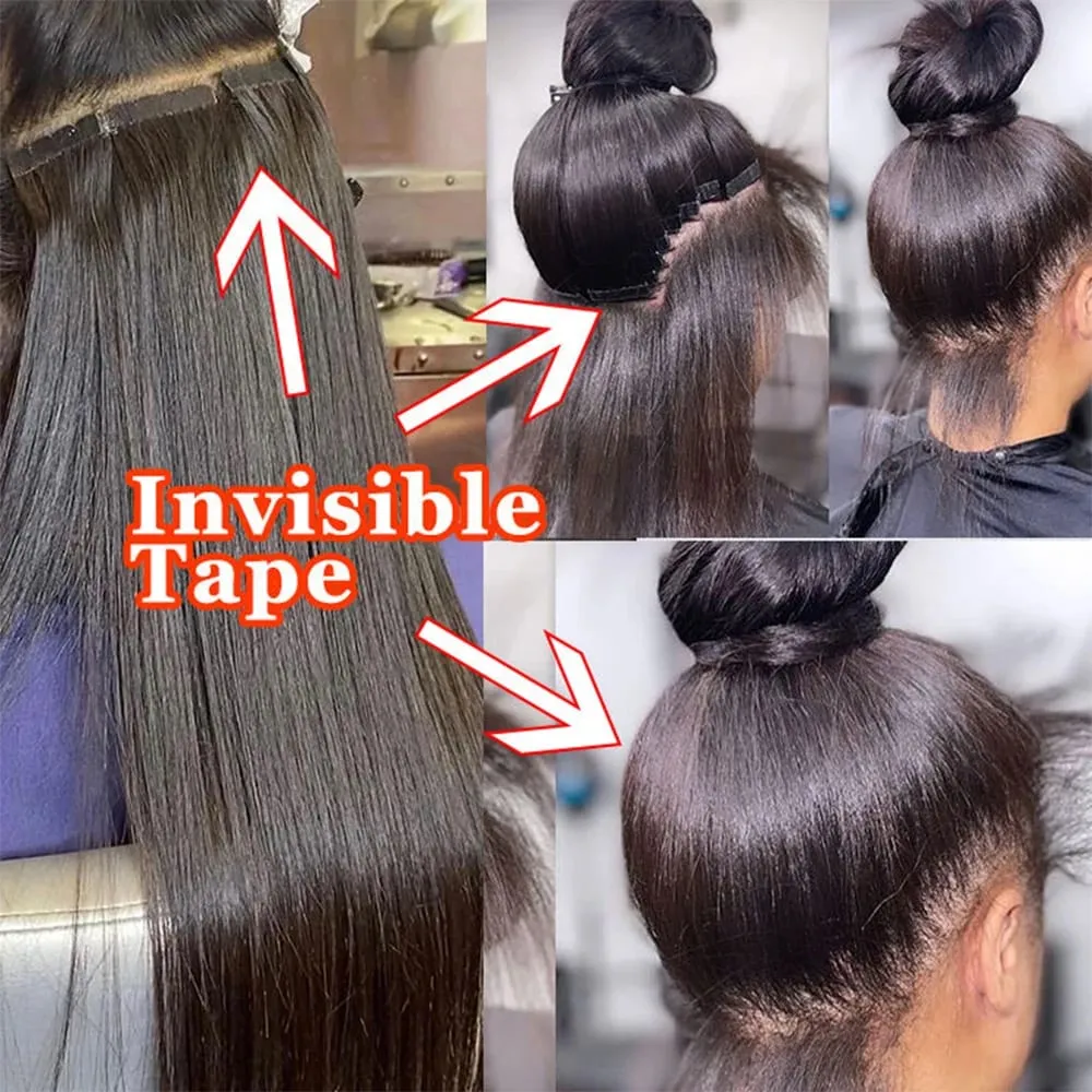 100% Human Hair Tape In Extensions 20 Inch Invisible Seamless PU Skin Weft No Weft Raw Hair Extensions Natural Black Color Adhesive Tape Ins Hair Extension For Women — image 6
