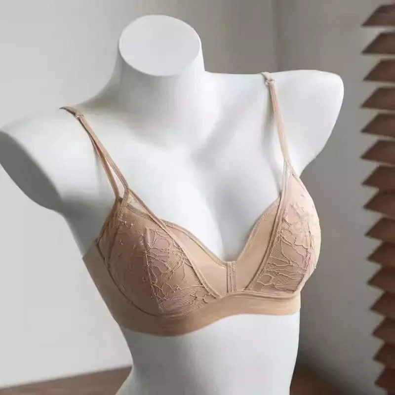 Women French Lace Non Padded Bralette Wireless See Through Sexy Demi Cup Lightweight Breathable Soft Summer Lingerie Size S-XL