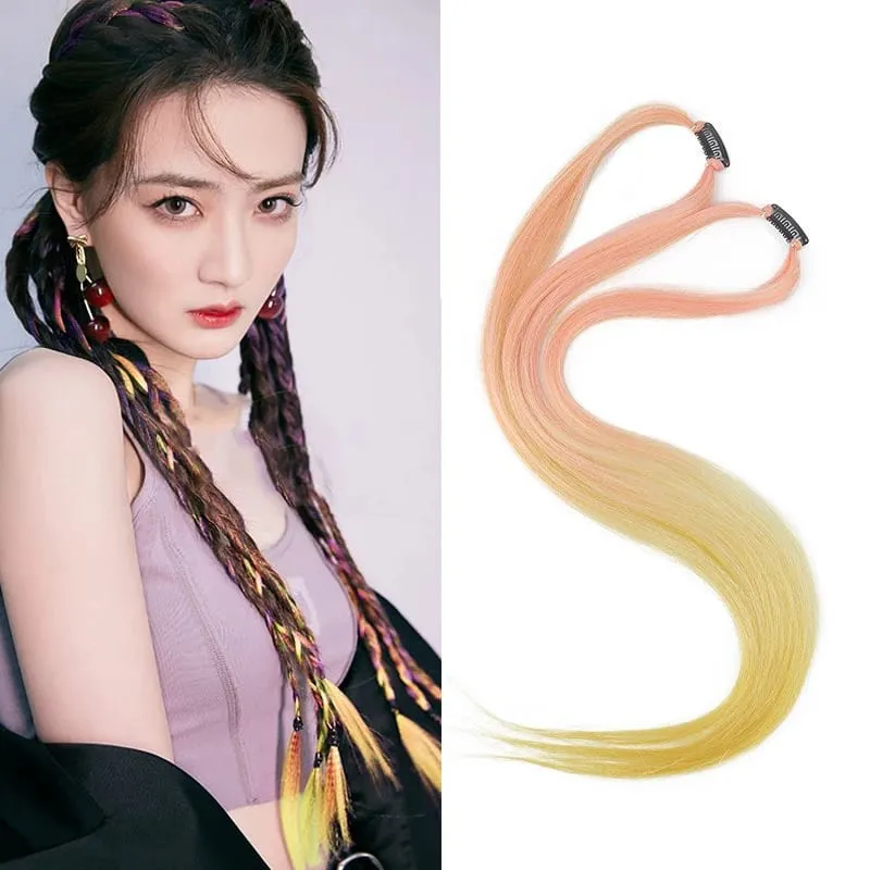 2PCS 60cm Synthetic Long Straight Hair Clips Rainbow Hair Extension Colored Red Green Blue Hairpiece for Women