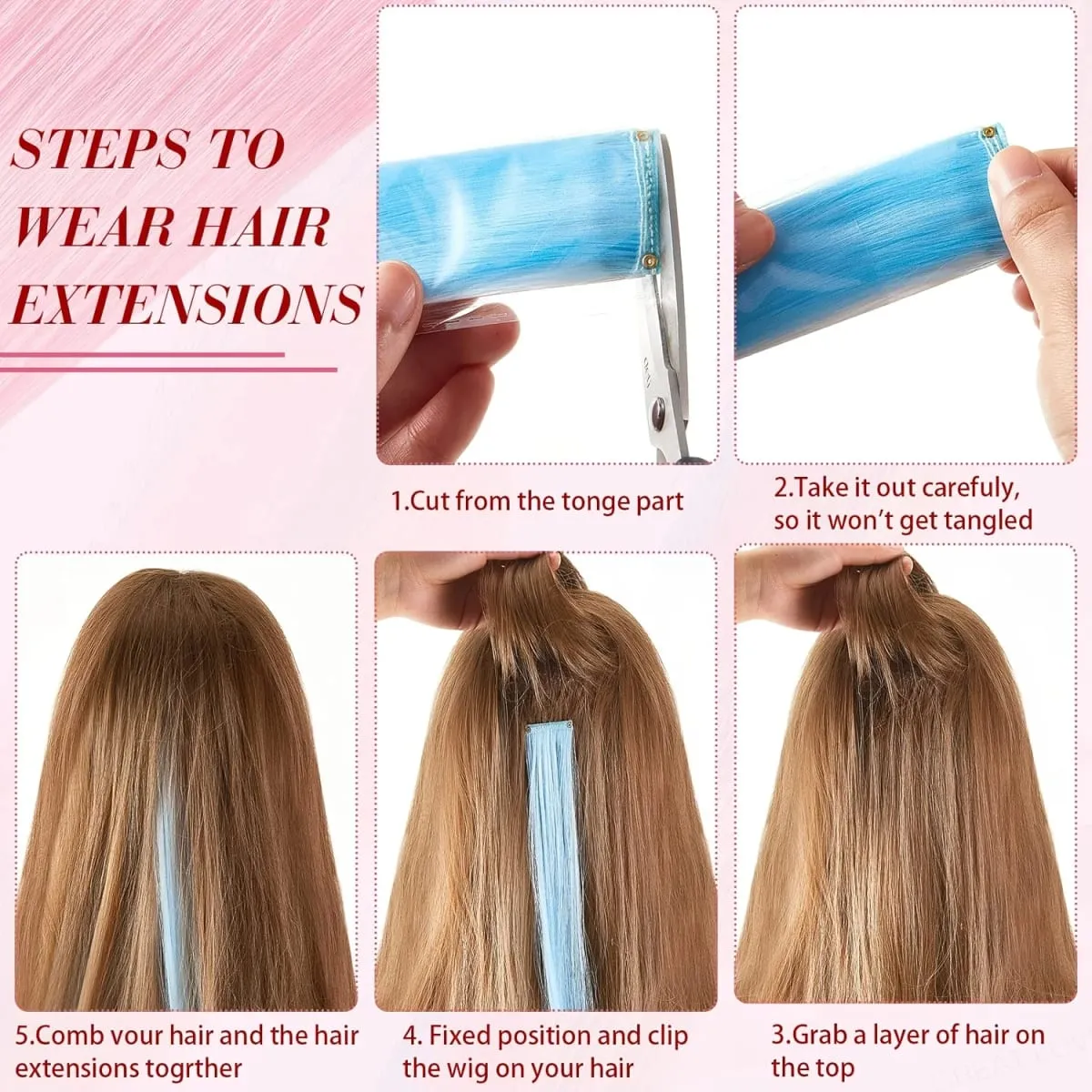 4-Pieces Synthetic Hair Extensions with Luminous Fluorescent Glow for Women - Clip-In Smooth & Soft Easy to Wear for Parties — image 7