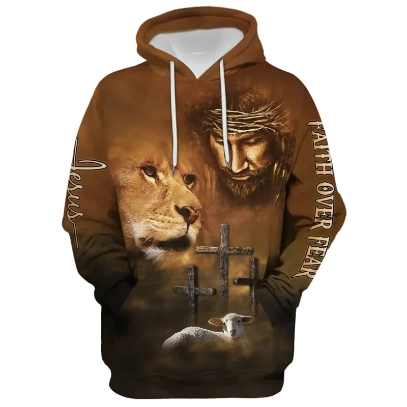 2025 Spring And Autumn God Jesus Graphic Pullovers Animal Lion 3d Printed Hooded Hoodies Sports Casual Daily Unisex Sweatshirts