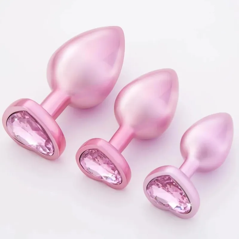 3 Sizes Crystal Diamond Heart Base Metal Anal Plug Beginner Butt Plug Masturbation Stimulator Sex Massager Adult Sex Toys