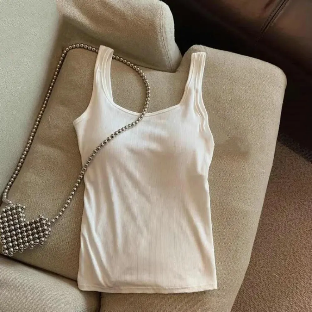 Fashion Solid Color Bodycon Top Sleeveless with Chest Pad Camisole Clubwear Backless Tank Top for Women