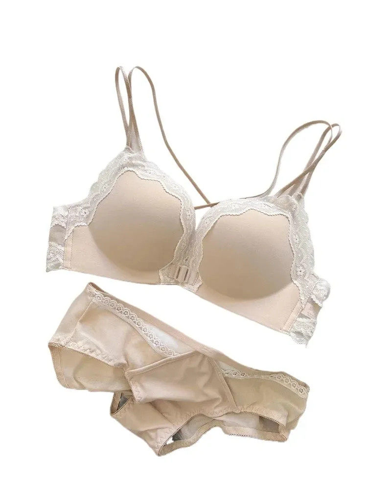 Pink Leopard Front Closure Bra Set Victoria Style Wireless Bra Push Up Enhance Bust 매력적인 Back Design for Small Bust Women