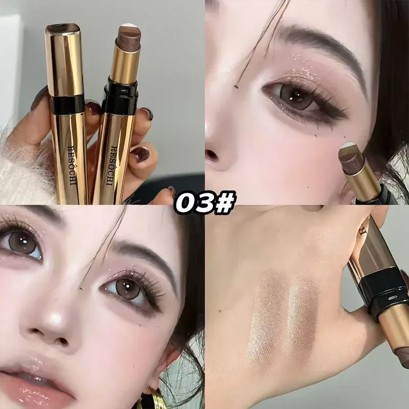 3 Colors Eyeshadow Stick Shimmer Glitter Cream Eye Shadow Waterproof Lasting High Pigmented Metallic Eyeshadow Pencil Makeup