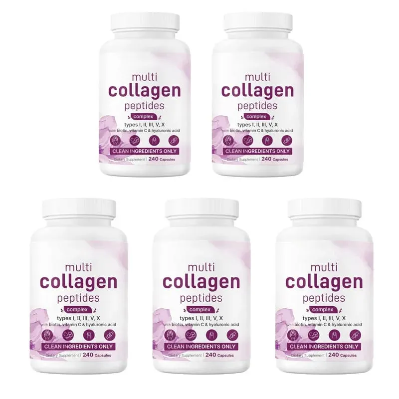 Cápsulas de múltiplos peptídeos de colágeno com biotina, vitamina C e ácido hialurônico contém ovos e peixe 240 cápsulas