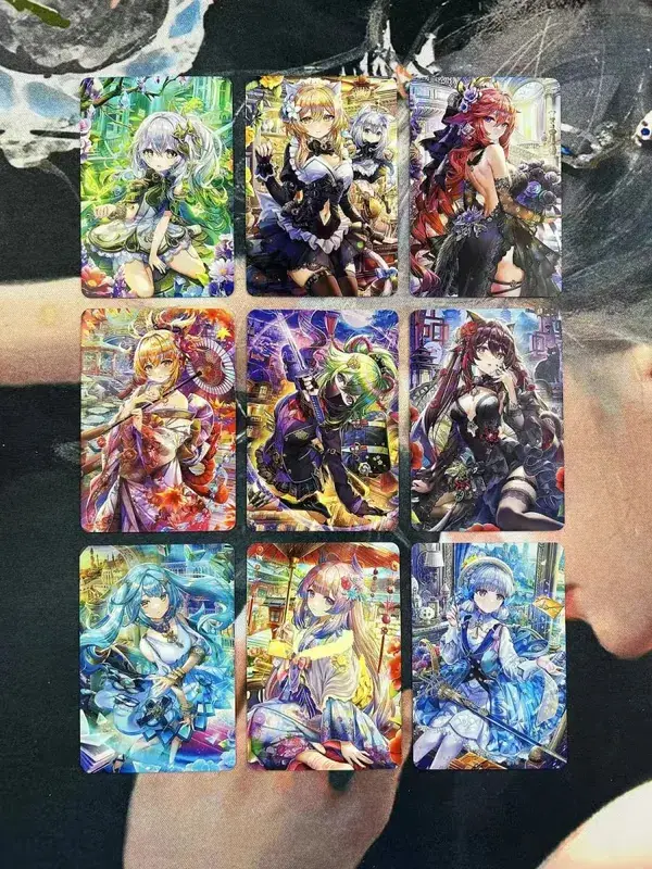 DIY Fanmade Mixed Genshin Honkai Waifu Holographic Laser Flash Collectible Trading Game Cards