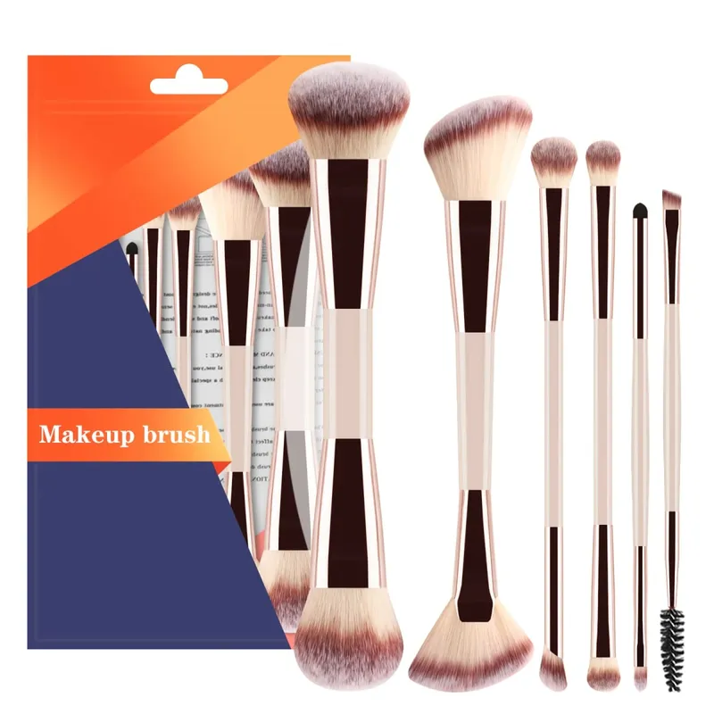6Pcs Double Head Makeup Brush Set Powder Blush Contour Eyeshadow Eyebrow Brushes Full Face Cosmetic Tools