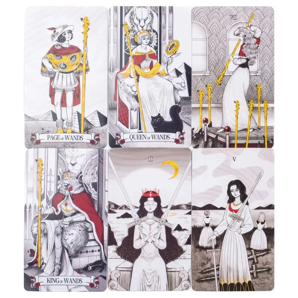 Secret Mirror Tarot 80 Cards Family Gathering Divination Deck English Version Feminine Art Board Game Monochrome 10.3*6CM
