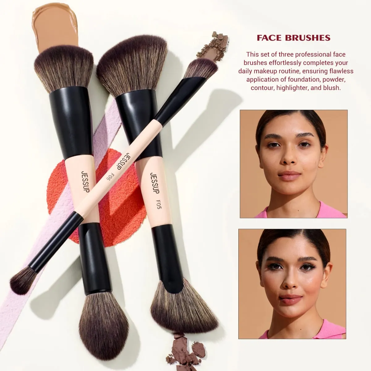 Jessup Makeup Brushes Set with Makeup Sponge 3/7pcs Double Sided Makeup Brush Foundation Blush Eyeshadow with Gift Box