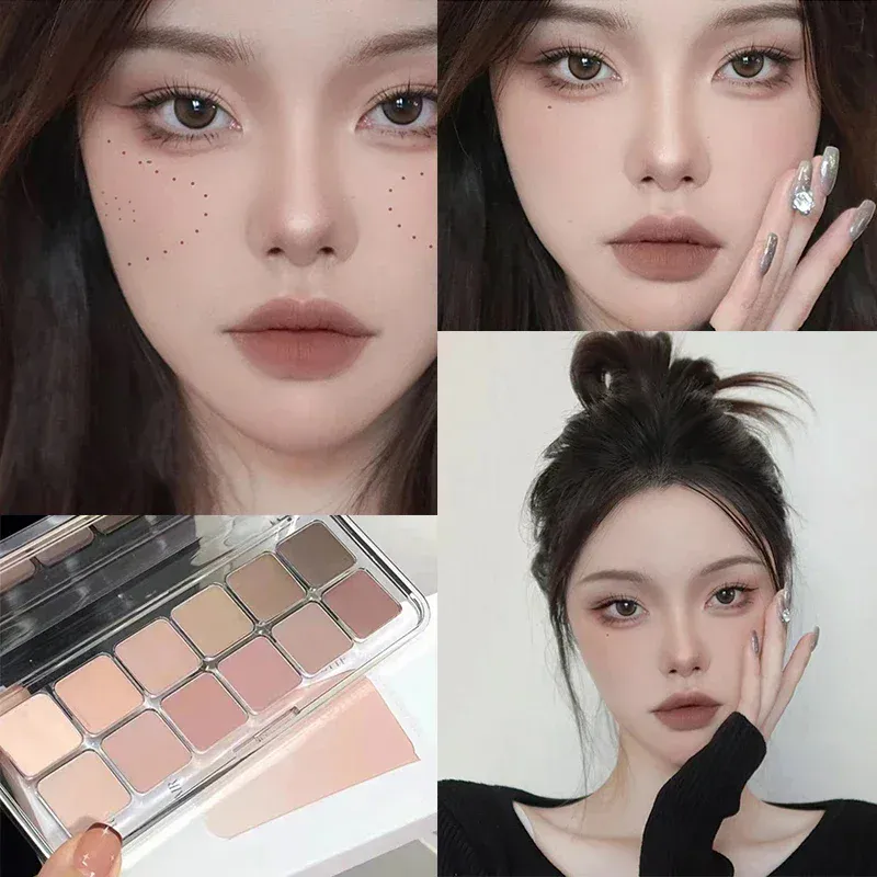 Paleta de sombras de baixa saturação, 12 cores, todas foscas, chá coreano, damasco, maquiagem diária, sombras de longa duração