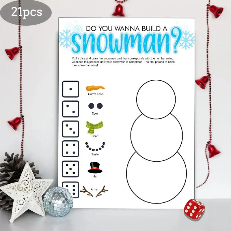 21pcs Christmas Roll a Snowman Game Cards Dice Rolling Game Set Snowman Drawing Game Family Party and Holiday Party Game — image 4