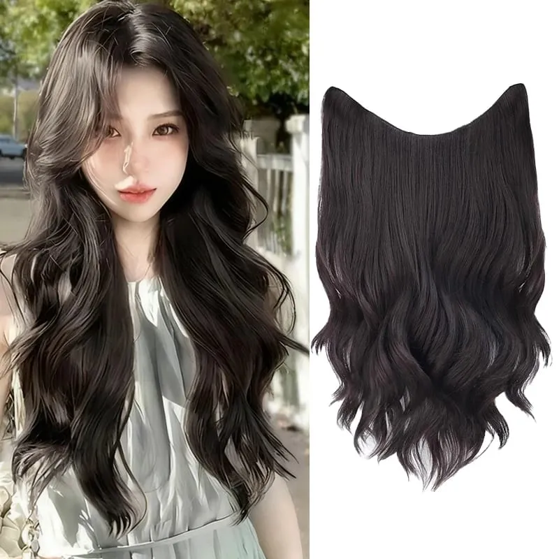 Synthetic Black Wavy Clip in Hair Extensions Hairpiece U-shaped Hair Extensions with 5 Clips for Women Girls Daily Use Soft Hair — image 1