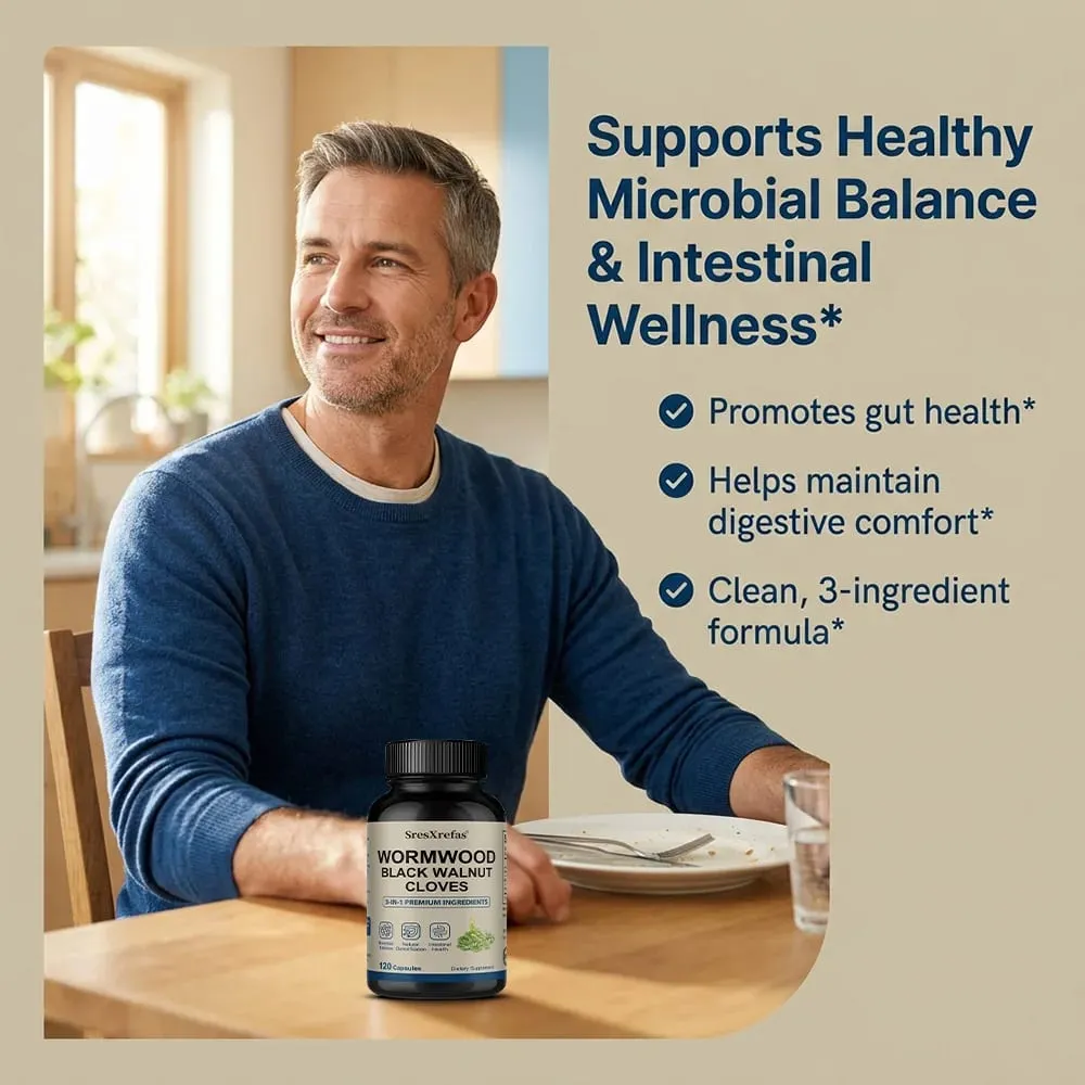 Wormwood Black Walnut and Clove - 3 in 1 Premium Formula for Microbial Balance Natural Detoxification and Intestinal Health